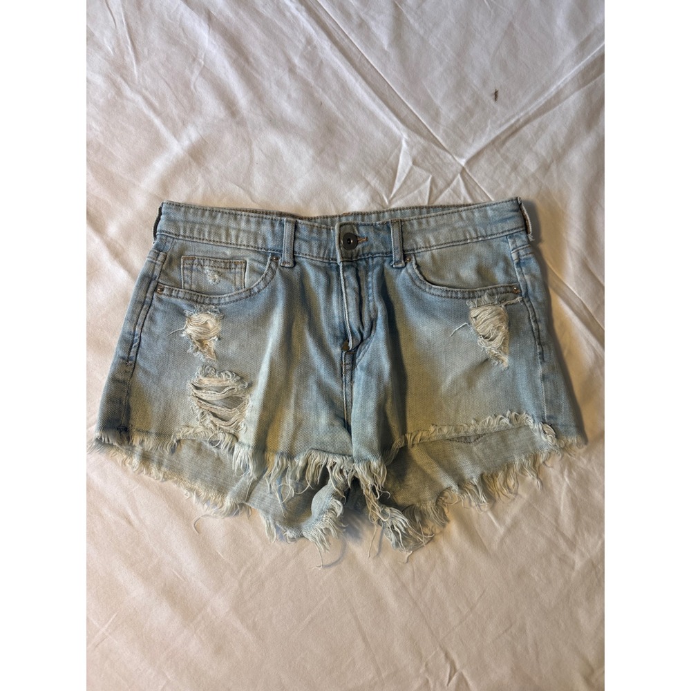 H&M Distressed Denim Shorts Womens 29 Light Blue Frayed Raw Hem 2221